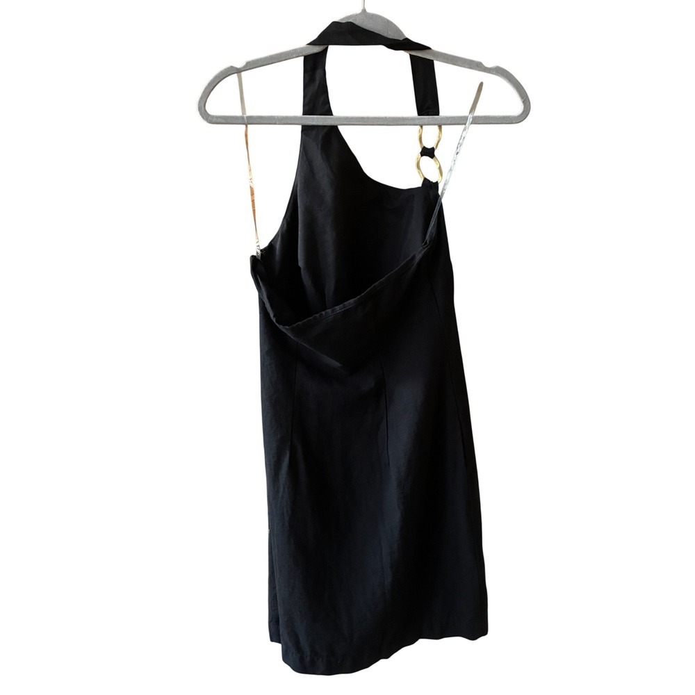 Future Collective Halter Sheath Dress Sz 6 Black Gold Abstract Ring Linen Blend - Picture 5 of 9